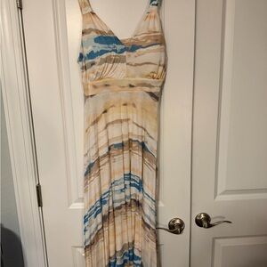 American Rag Striped Blue and Cream asymmetrical midi dress L NWOT